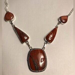 Red Jasper Stamped 925 Sterling Silver Necklace